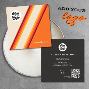 Retro Orange Gelbe Streifen 70er, 80er Logo QR Cod Quadratische Visitenkarte