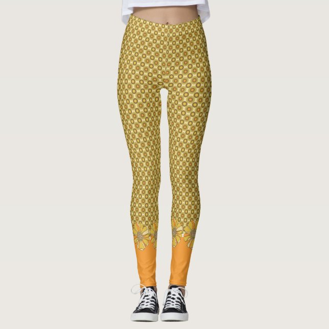 Retro Orange Geometric Floral Leggings (Vorderseite)