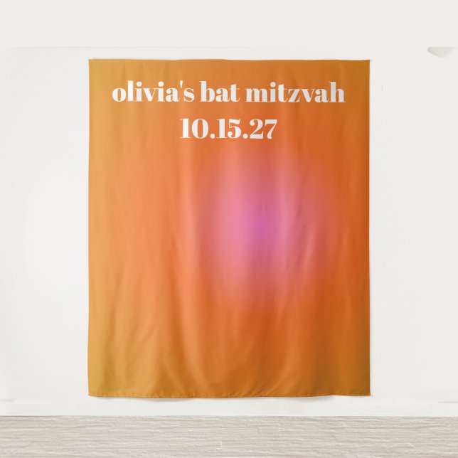 Retro Orange Gradient Bat Mitzvah Custom Backgroun Wandteppich (Vorderseite)