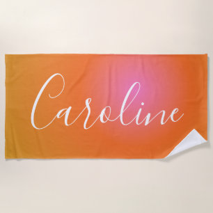 Retro Orange Gradient Personalisierter Schriftna Strandtuch