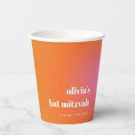 Retro Orange Gradient Unique Bat Mitzvah Custom Pappbecher<br><div class="desc">Retro Orange rosa glänzende einzigartige Bat Mitzvah Custom Paper Cups</div>