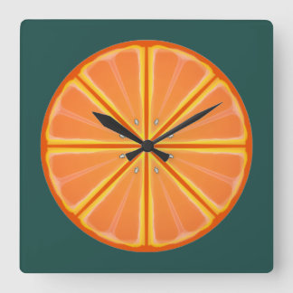 Retro Orange Grafik auf Oliv Quadratische Wanduhr