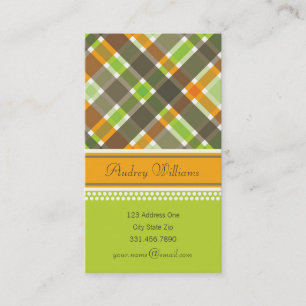 Retro Orange Green Chic Karierte Muster Visitenkar Visitenkarte
