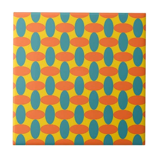 Retro Orange Green Oval Geometric Muster Fliese (Vorderseite)