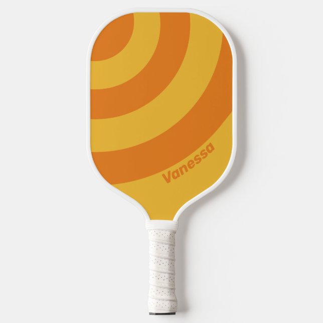 Retro Orange Groove Circle Strip mit Name Pickleball Schläger (Vorderseite)