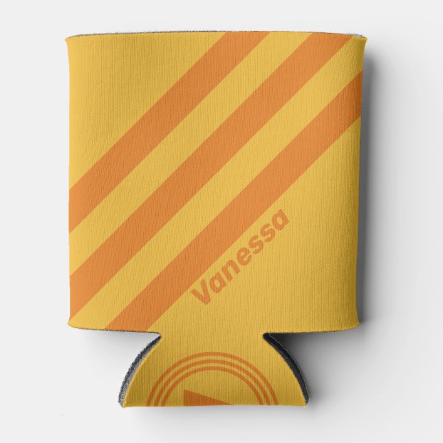 Retro Orange Groove Drei Streifen mit Namen Dosenkühler (Vorderseite)