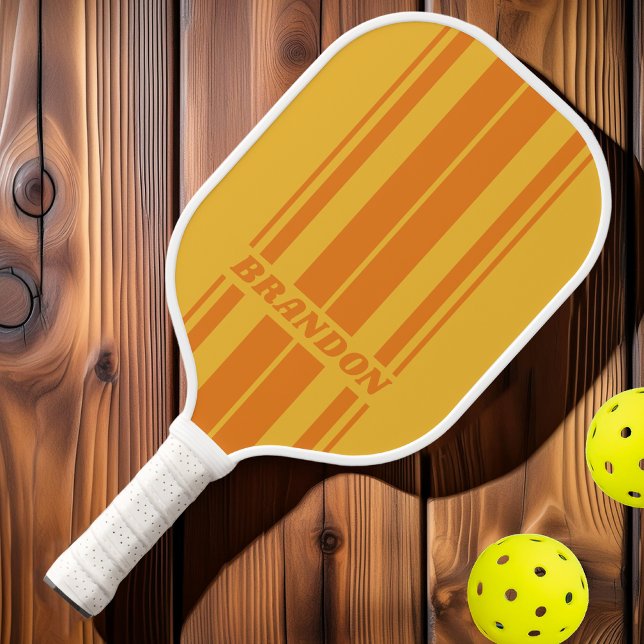 Retro Orange Groove Dualboard Streifen mit Namen Pickleball Schläger (Von Creator hochgeladen)