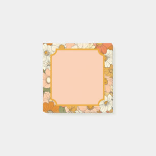 Retro Orange Groove Floral 3x3 Post-It Notes Klebezettel
