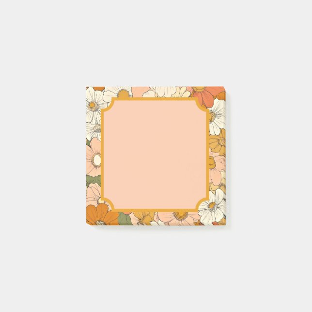 Retro Orange Groove Floral 3x3 Post-It Notes Post-it Klebezettel (Vorderseite)