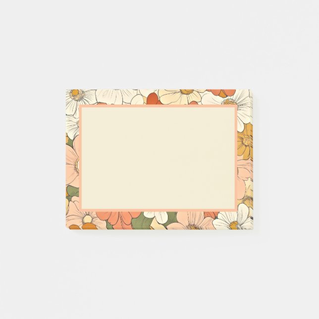 Retro Orange Groove Floral 4x3 Nachhinweise Post-it Klebezettel (Vorderseite)