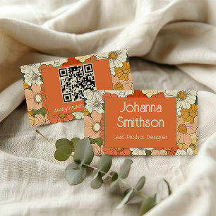 Retro Orange Groove Floral Calling Card Telefonnummerkarte