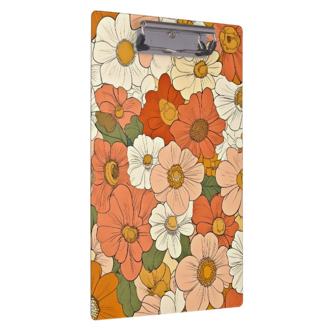 Retro Orange Groove Floral Clipboard Klemmbrett (Rechts)