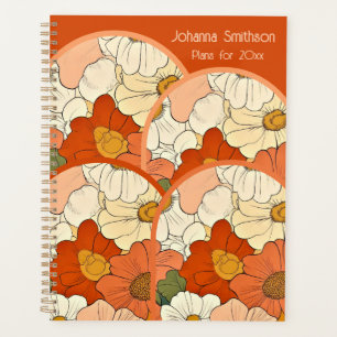 Retro Orange Groove Floral Large Planner Planer