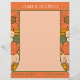 Retro Orange Groove Floral Letterhead Briefbogen