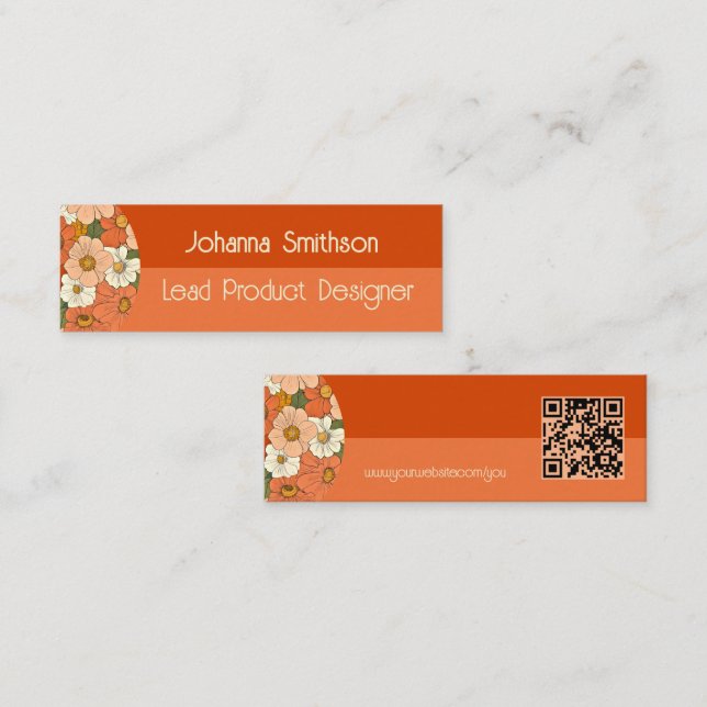 Retro Orange Groove Floral Mini Calling Card Telefonnummerkarte (Vorne/Hinten)