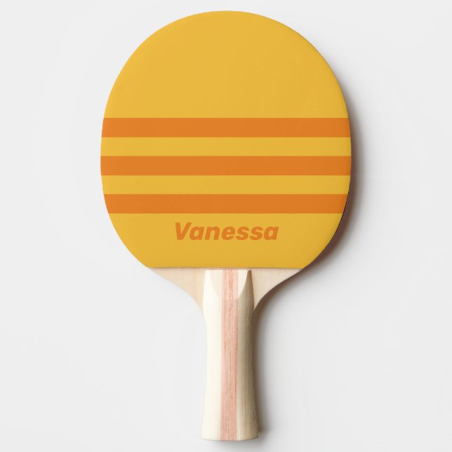 Retro Orange Groove Three Across Stripe with Name Tischtennis Schläger (Vorderseite)
