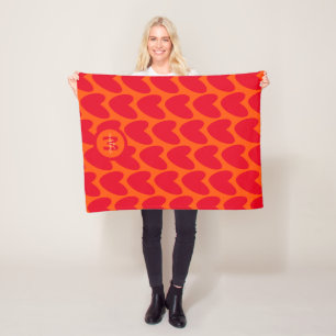 Retro Orange Groovy Rote Herzen Name Über Monogram Fleecedecke