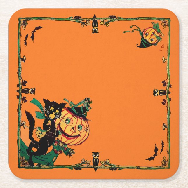 Retro Orange Halloween  Rechteckiger Pappuntersetzer (Vorderseite)