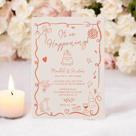 Retro Orange handgezeichnete illustrierte Foto Hoc Einladung