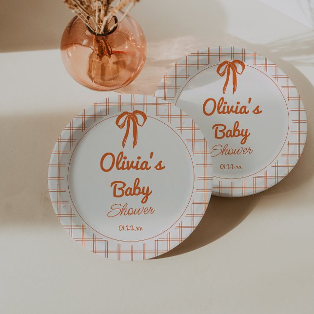 Retro-Orange-Handschrift-Bogen-Baby-Party Pappteller (Von Creator hochgeladen)