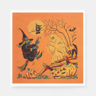 Retro Orange Hexe Halloween Serviette