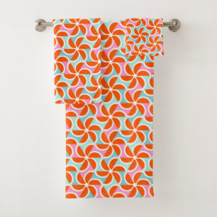 Retro orange Keil-Muster Badhandtuch Set