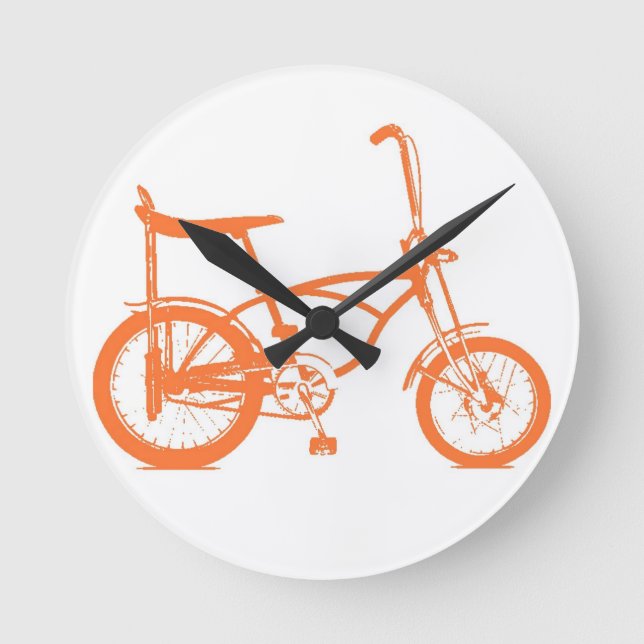 Retro Orange Krate Banana Seat Bike Runde Wanduhr (Vorderseite)
