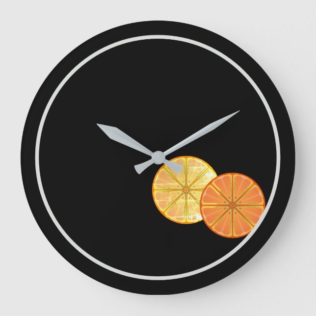 Retro Orange Lemon Slices Acrylic Wall Clock Große Wanduhr (Vorderseite)