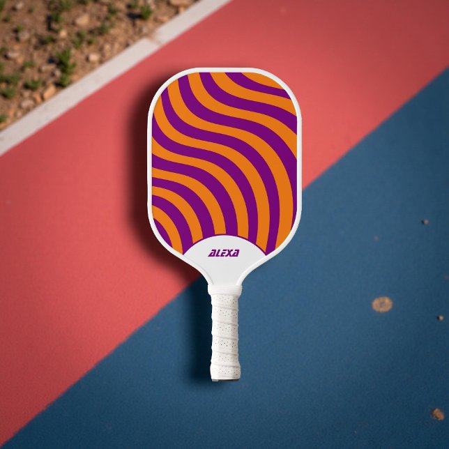 Retro Orange & Lila 70er Stripes & 90er Squiggles Pickleball Schläger (Von Creator hochgeladen)
