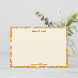 Retro Orange Lila Blumen Hochzeitsdusche Dankeskarte