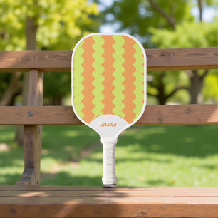 Retro Orange Lime Green 70er Stripes 90s Squiggles Pickleball Schläger