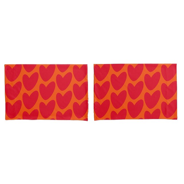 Retro Orange mit Groovy Red Hearts Kissenbezug (Vorderseite-Set)