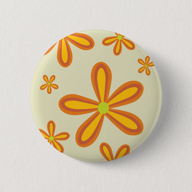 retro orange Muster der Blume 70ies Button (Vorderseite)
