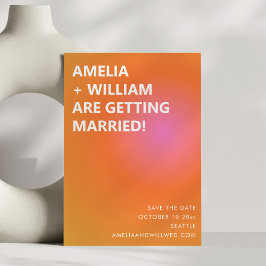 Retro Orange Pink Bold Gradient Modern Wedding Save The Date