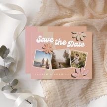 Retro Orange Pink Foto Hochzeit Speichern Sie das
