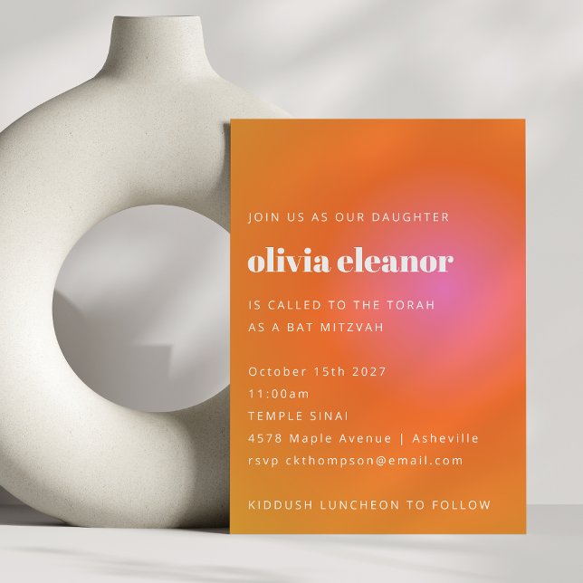 Retro Orange Pink Gradient Formal Bat Mitzvah Einladung (Von Creator hochgeladen)