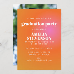 Retro Orange Pink Gradient Foto Graduation Party Einladung