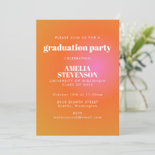 Retro Orange Pink Gradient Unique Graduation Party Einladung