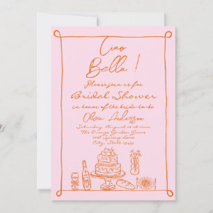 Retro Orange Pink Handgezeichnetes italienisches B Einladung