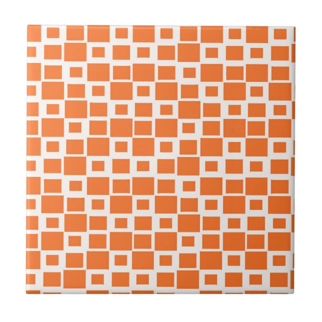 Retro Orange Quadrate Muster Fliese (Vorderseite)