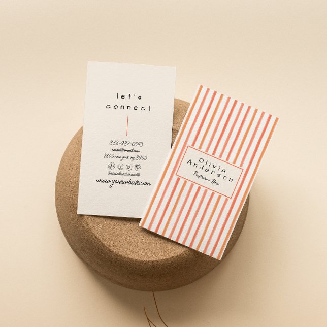 Retro Orange Red Hand Stripes Trendy Boho Visitenkarte (Von Creator hochgeladen)