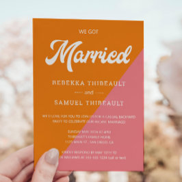 Retro Orange Rosa Farbblock Hochzeitsklotz Lässige Einladung