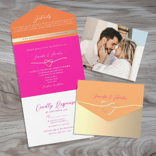 Retro Orange Rosa Hochzeit All In One Einladung