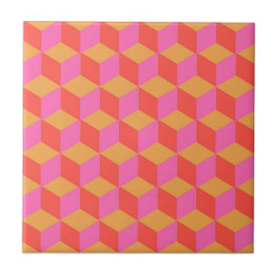 Retro Orange Rosa Quadrat Würfel Geometrisches Mus Fliese