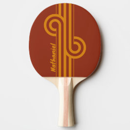 Retro Orange-Rost-Doppelstreifen-Schleife mit Name Tischtennis Schläger