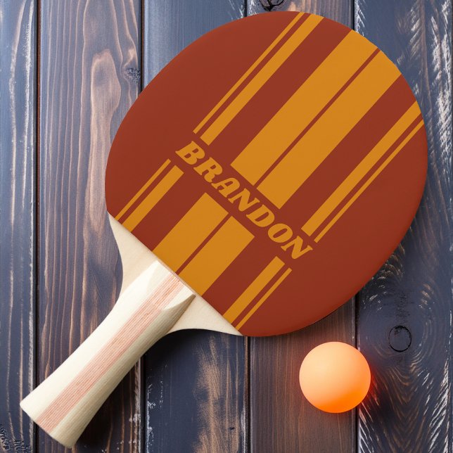 Retro Orange Roste Doppelplatinenstreifen mit Name Tischtennis Schläger (Von Creator hochgeladen)