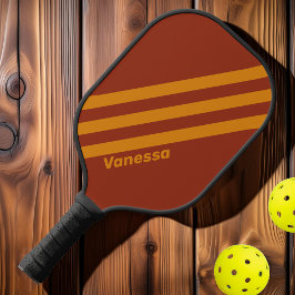 Retro Orange Roste Drei Streifen mit Namen Pickleball Schläger