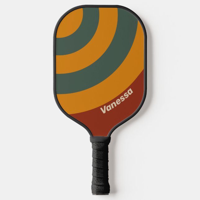 Retro-Orange-Rostkreuz Streifen mit Namenspatze Pickleball Schläger (Vorderseite)