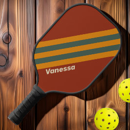 Retro Orange Roststreifen mit Namen Pickleball Schläger