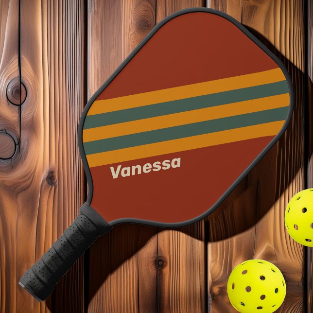 Retro Orange Roststreifen mit Namen Pickleball Schläger (Von Creator hochgeladen)